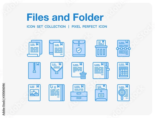 Fototapeta Files and folder Icons Set. UI Pixel Perfect Well-crafted Vector Thin Line Icons. The illustrations are a vector.