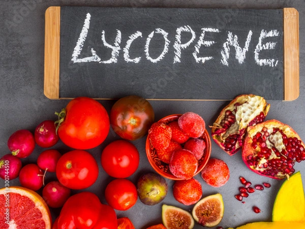 Fototapeta Sources of lycopene, Fruits and vegetables that are high in lycopene include, a carotenoid antioxidant