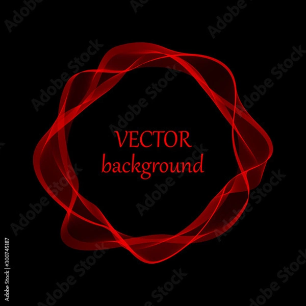 Fototapeta Red circle of smoke on dark background. Abstract stylish frame.