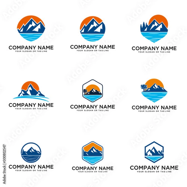 Obraz set logo design mountains rivers and sun logo vector template