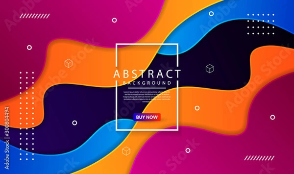 Fototapeta Abstract modern graphic element. Dynamical colored forms and waves. Futuristic design poster and banner. Colorful geometric background with mixing orange, blue, and purple color for landing page.