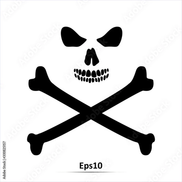 Obraz Skull and crossbones - a mark of the danger warning. Vector Illustration. Icon isolated on white background