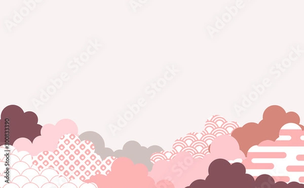 Obraz 和柄を用いた雲の背景イラスト　エ霞　青海波　鹿の子絞り