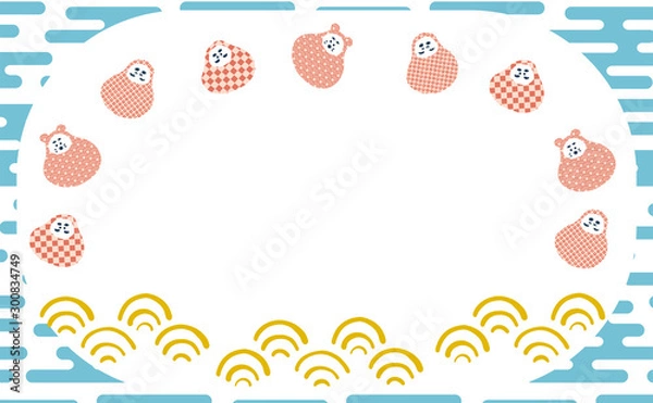 Obraz 手描きダルマのベクターイラスト　テンプレート素材　可愛い　正月　縁起物