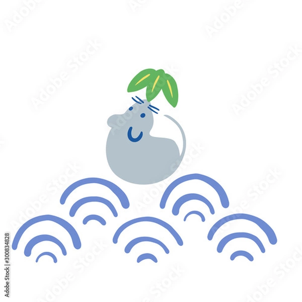 Fototapeta ねずみの手描きイラスト素材　ベクター　子年　2020　年賀状　正月　松竹梅