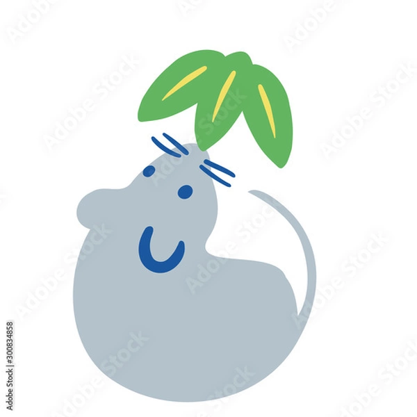 Fototapeta ねずみの手描きイラスト素材　ベクター　子年　2020　年賀状　正月　松竹梅