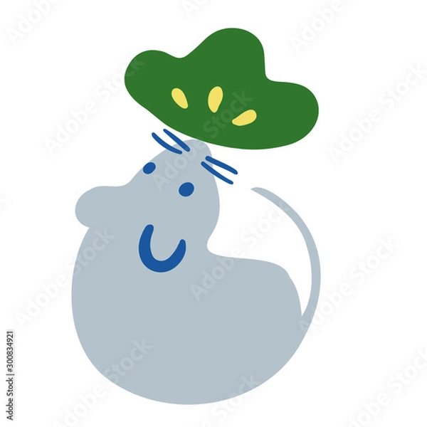 Obraz ねずみの手描きイラスト素材　ベクター　子年　2020　年賀状　正月　松竹梅