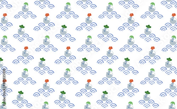 Fototapeta ねずみの手描きイラスト素材　ベクター　子年　2020　年賀状　正月　松竹梅