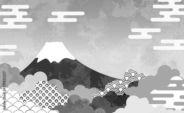 Obraz 和柄を用いた雲の背景イラスト　エ霞　青海波　鹿の子絞り