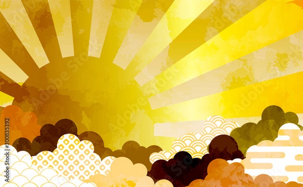 Obraz 和柄を用いた雲の背景イラスト　エ霞　青海波　鹿の子絞り