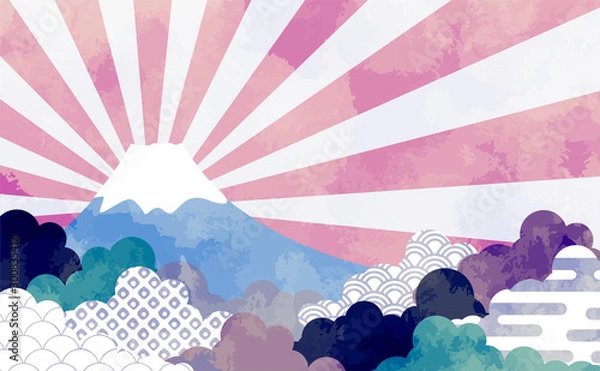 Obraz 和柄を用いた雲の背景イラスト　エ霞　青海波　鹿の子絞り