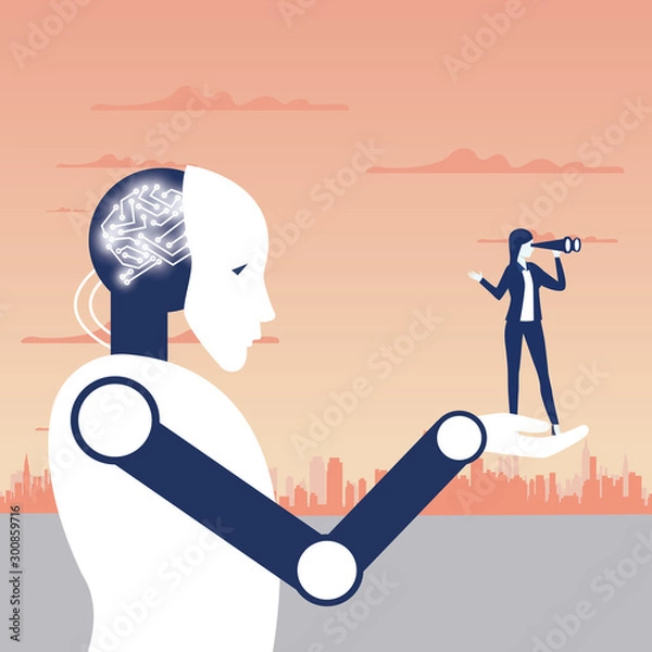 Obraz robot investment, labor reduction, vector