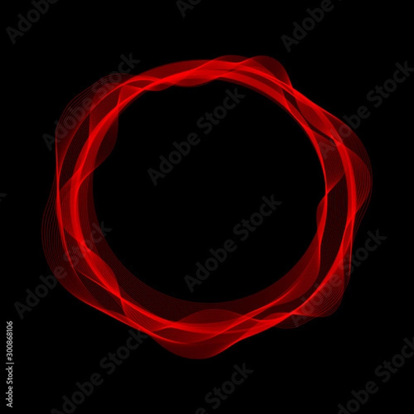 Fototapeta Red circle of smoke on dark background. Abstract stylish frame.