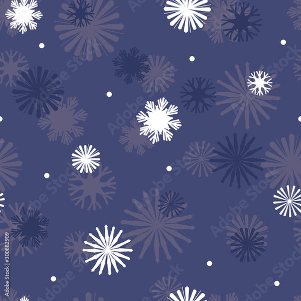 Fototapeta Vector Star Snowflakes on Navy Blue seamless pattern background.