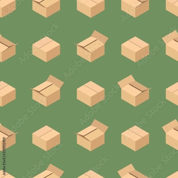 Fototapeta Seamless pattern with open and closed cardboard boxes. 