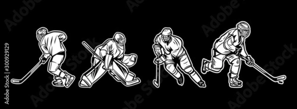 Obraz illustration ice hockey player black and white pack