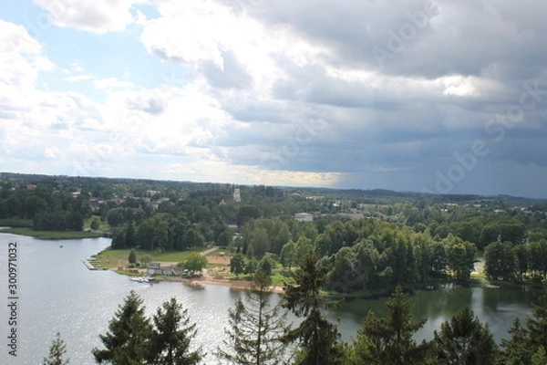Fototapeta landscape with lake and clouds