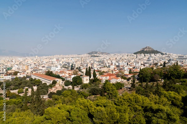 Fototapeta City of Athens, ancient agora of Athens and hill Lycabettus.