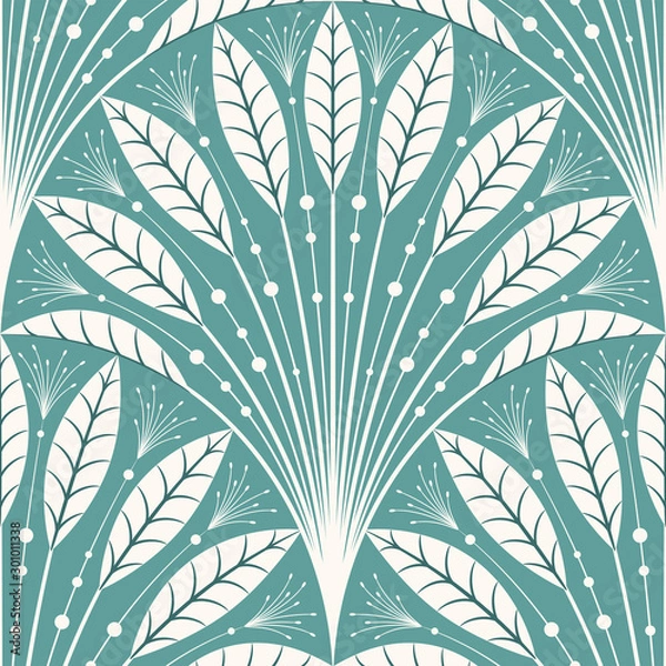 Fototapeta Feathers and beads, leaf scallop pattern, seamless vector