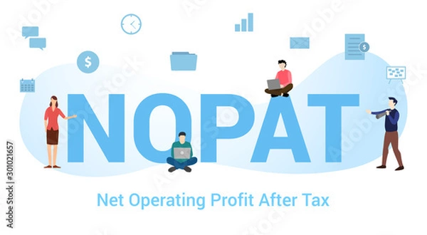 Fototapeta nopat non operating profit after tax concept with big word or text and team people with modern flat style - vector