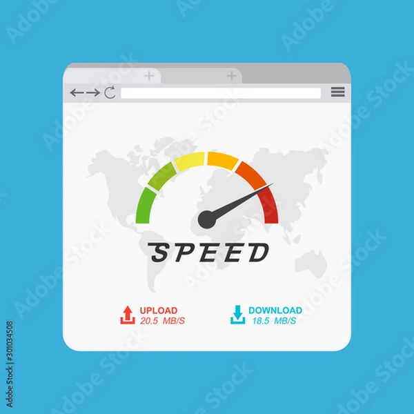 Obraz Site Speed Test Concept Fast or Slow loading page tablet version. Web browser with speedometer Vector illustration
