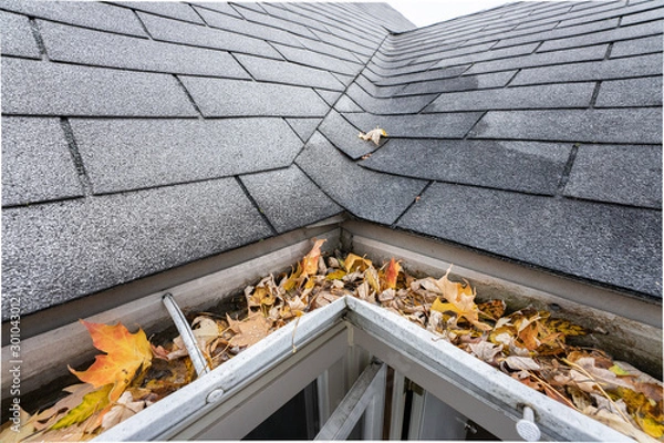 Fototapeta gutters are full of fall leaves and must be cleared