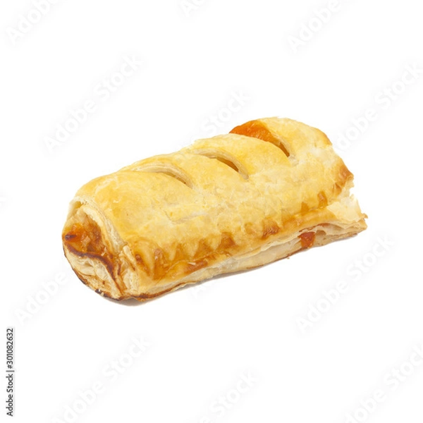 Fototapeta Fresh Homemade Sausage puff. Bread and Bakery Products Isolated on White background