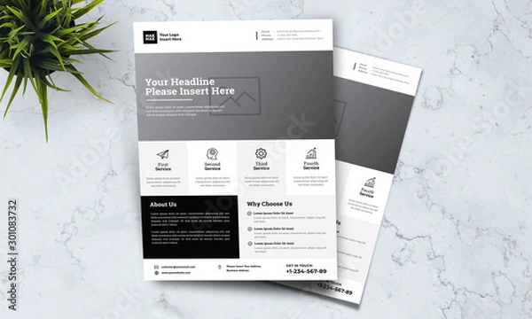 Fototapeta A4 minimalist modern elegant business template flayer vol 67 with black, white and grey color cmyk ready to print in vector editable layer