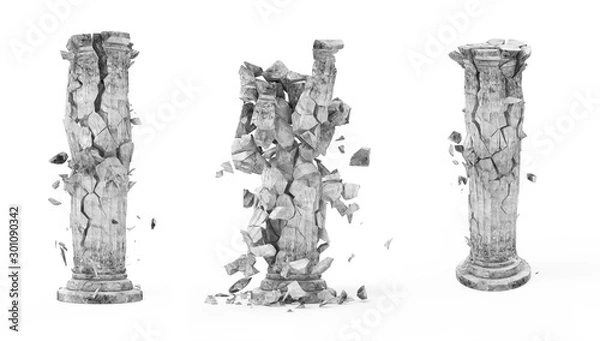 Fototapeta Set of Broken Classic Ancient Column isolated on white background