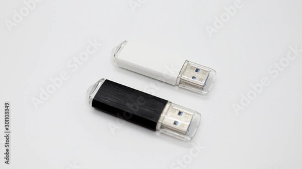 Obraz White and Black USB Memory on Isolated Background