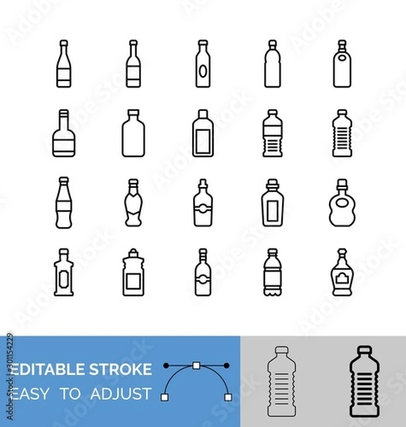 Fototapeta Water bottle and container line icon set, vector illustration