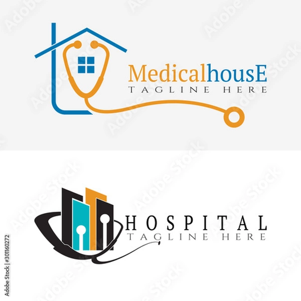 Fototapeta Collection of medical and health logos for clinics, icons of human organs, heart, intestines, lungs, kidneys, vector elements