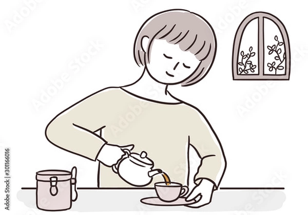 Obraz カップにお茶を注ぐ女性
