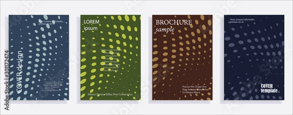 Obraz Minimalistic cover design templates. Set of layouts for covers of books, albums, notebooks, reports, magazines. Line halftone gradient effect, flat modern abstract design. Geometric mock-up texture