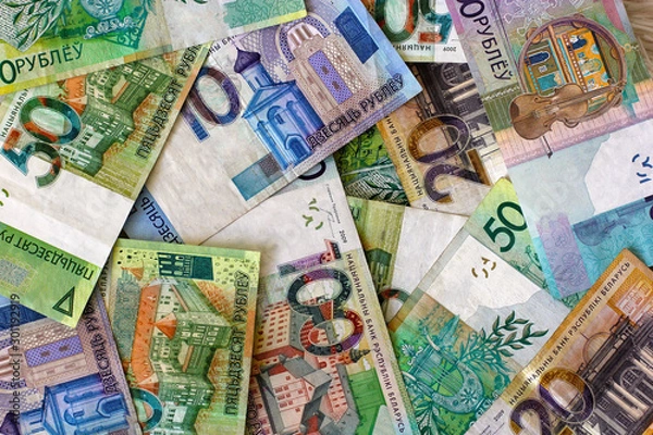 Obraz Belarusian rubles banknotes. National currency of Belarus