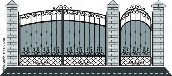 Fototapeta Cast Iron Gate on isolated background. Swirl fence wrought. Decor template. 