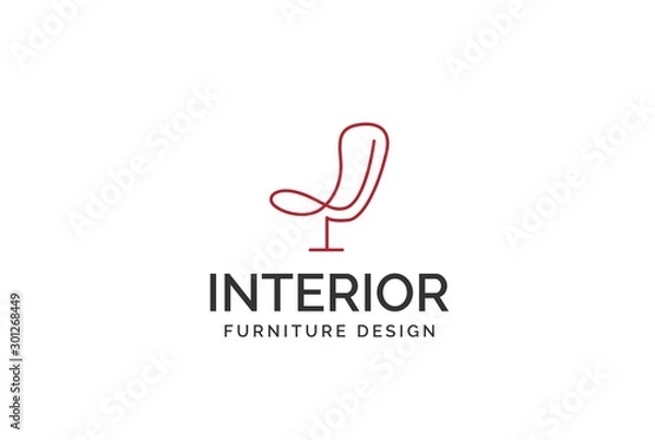 Fototapeta Simple minimalist chair line art furniture interior logo design with flat vector graphics