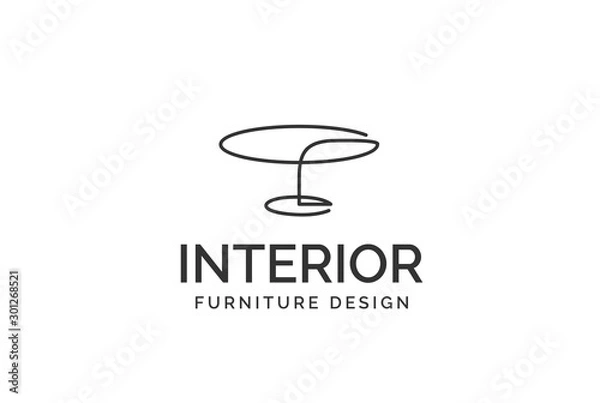 Fototapeta Simple minimalist round table line art furniture interior logo design flat vector graphics