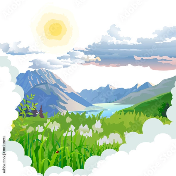 Fototapeta landscape with mountains and trees