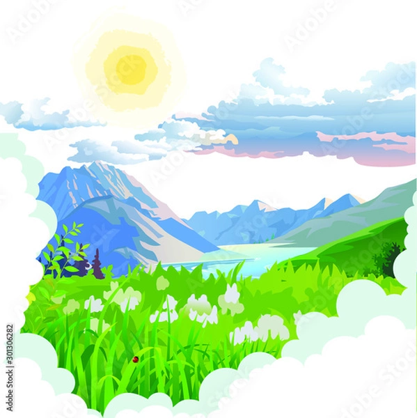 Fototapeta landscape with mountains and trees