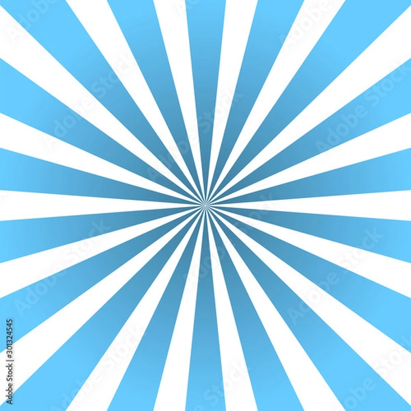 Fototapeta Sun rays background. Blue radiate sun beam burst effect. Sunbeam light flash boom. Template starburst poster. Sunlight star, sunrise glow burst. Solar radiance glare, retro design. Vector illustration