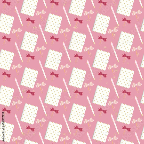 Obraz Notebook Planner and pen seamless pattern 