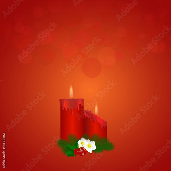 Fototapeta Christmas greetings card with candles 