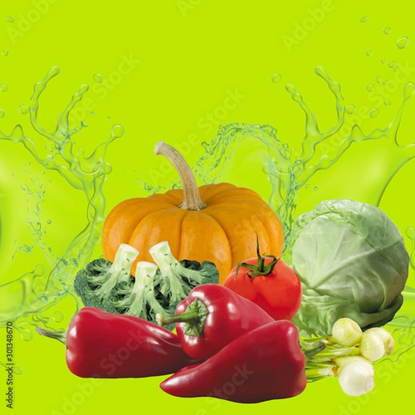 Fototapeta Fresh vegetables on a colorful background. Variety Of Raw Vegetables