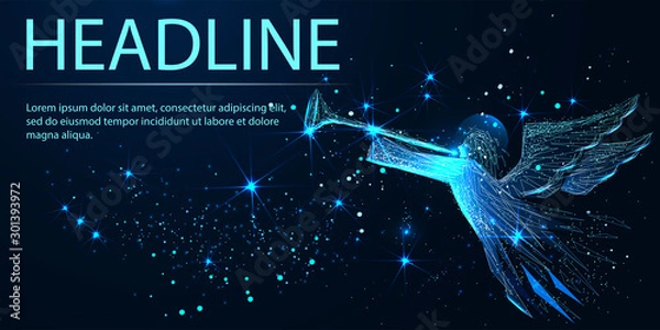 Fototapeta Christmas angel. Vector polygonal image in the form of a starry sky or space, consisting of points, lines, and shapes in the form of stars. Headline