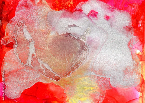 Fototapeta Alcohol ink.  Background. White Marble Texture. Sophisticated Illustration. Gold Watercolor Paint. Colorful Faded Flow. Abstract Ethereal Fluid. Golden Liquid Texture.
