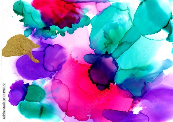 Fototapeta Alcohol ink.  Background. White Marble Texture. Sophisticated Illustration. Gold Watercolor Paint. Colorful Faded Flow. Abstract Ethereal Fluid. Golden Liquid Texture.