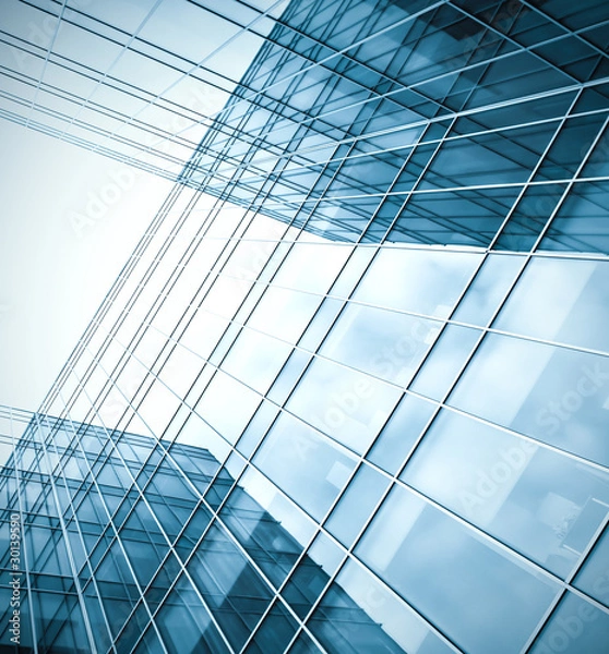 Obraz modern blue glass skyscraper perspective view