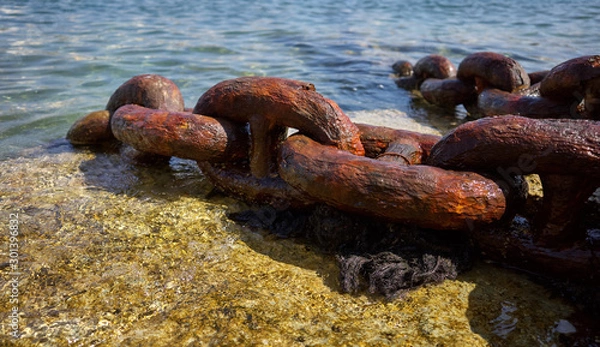 Fototapeta Closeup  Rusty Shipping Anchor Chain on the seashore of Manoel Island Malta 
