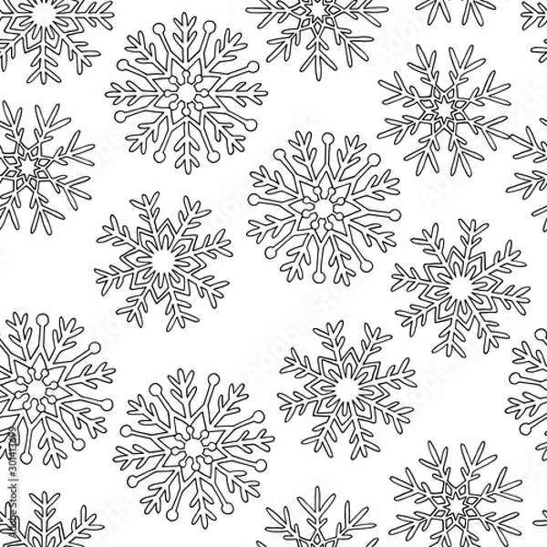 Fototapeta Hand drawn snowflakes, coloring page, seamless pattern